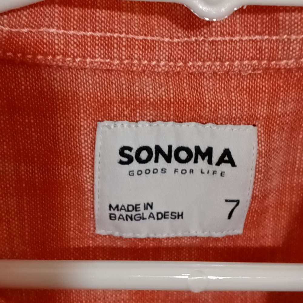 SONOMA boy's orange white and gray striped short sleeve shirt Size 7